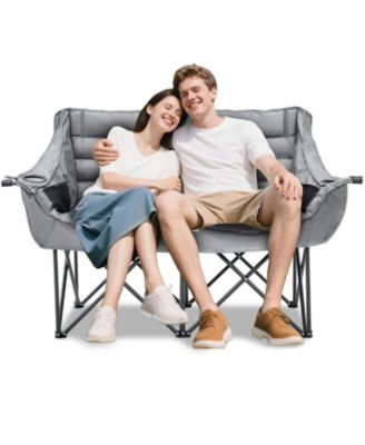 Oversized Padded Camping Chair - Heavy Duty Folding Outdoor Couch with Side Pocket and Cotton Padding for Patio and Sports