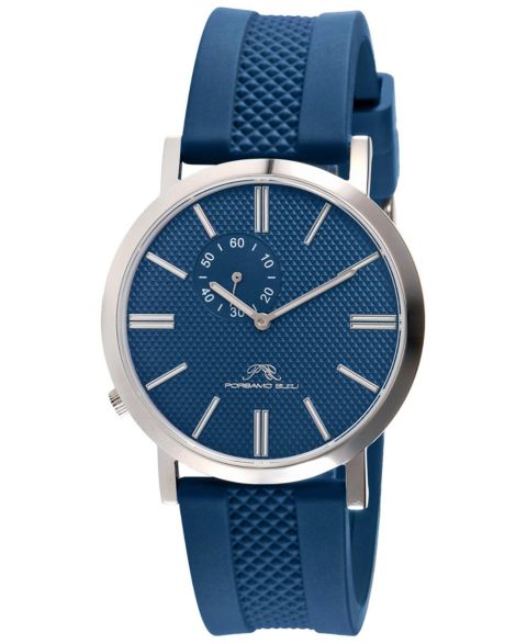 Мужские часы Porsamo Bleu Bennett Round Blue Silicone Strap Watch 40 mm, цвет: Серебристый / Синий