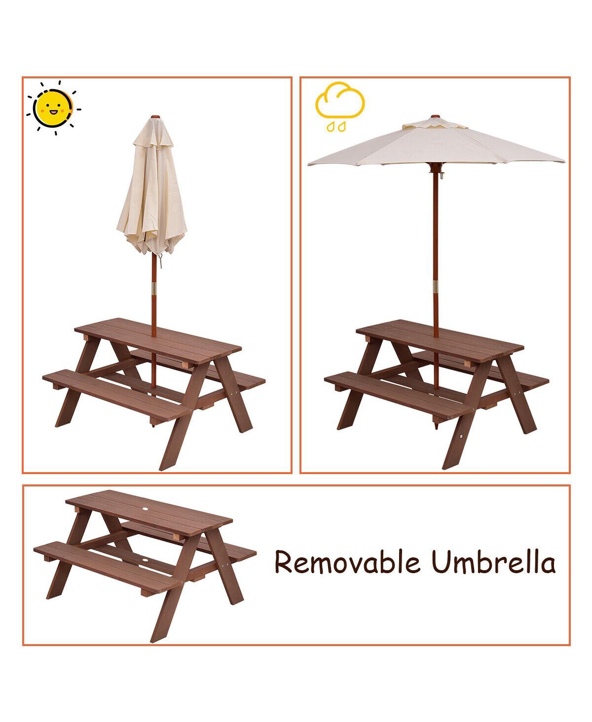 Gymax Children Outdoor 4 Seat Kids Picnic Table Bench with Folding Umbrella