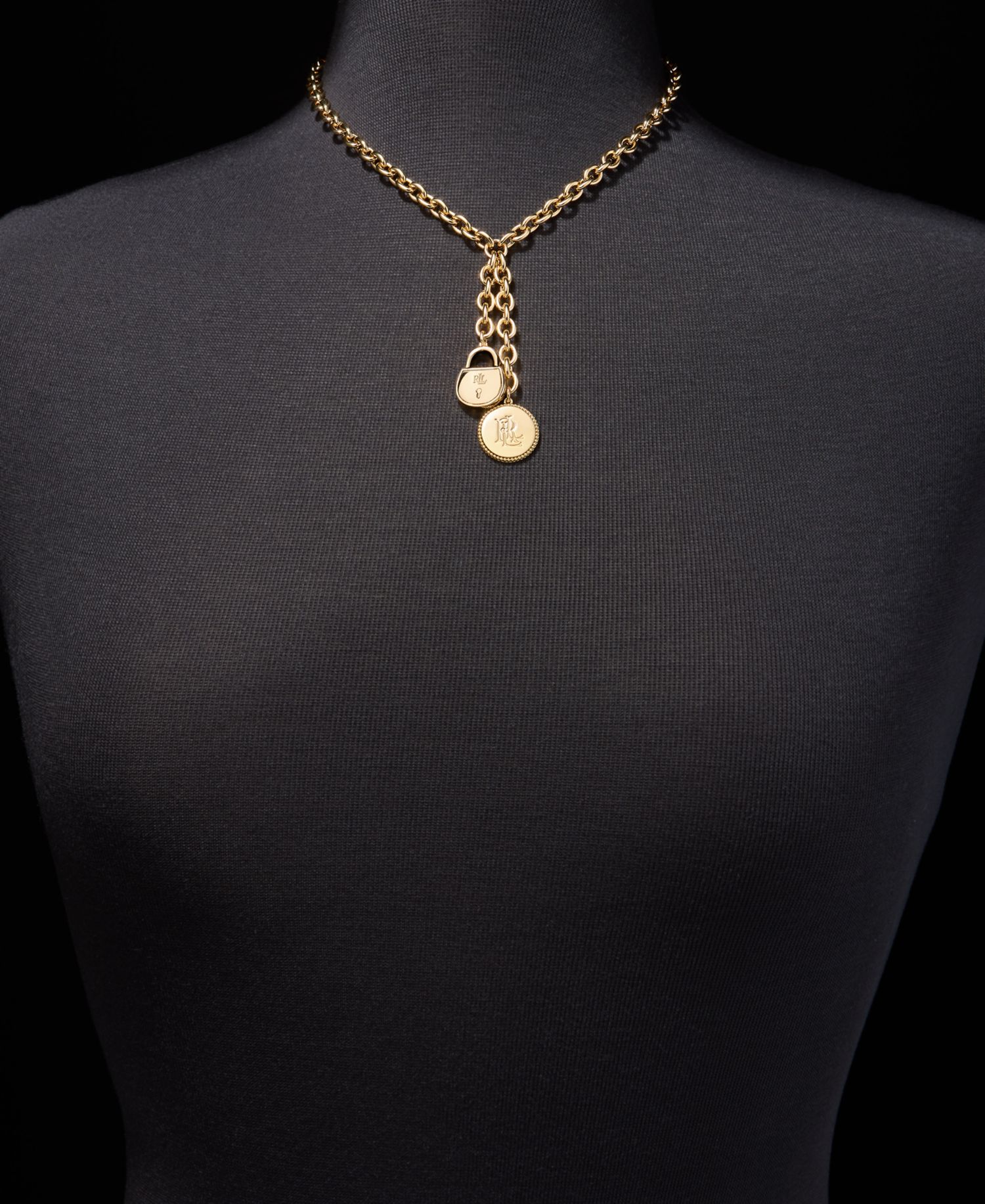 Logo Charm Lariat Necklace, 16"