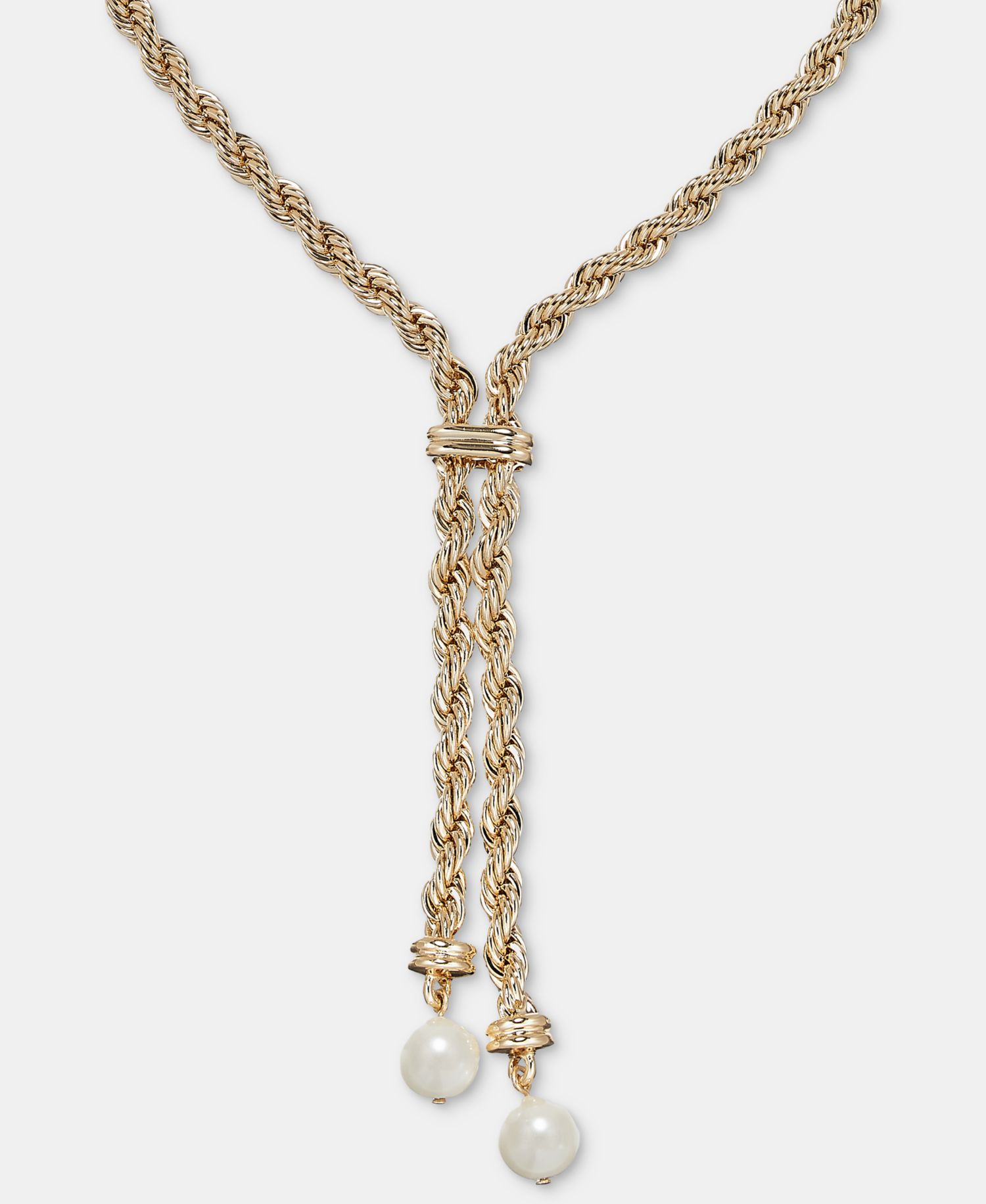 Imitation Pearl Rope Chain Lariat Necklace, 17"