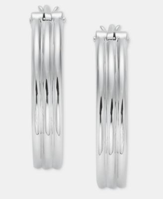 Small Ribbed Hoop Earrings, 0.81"