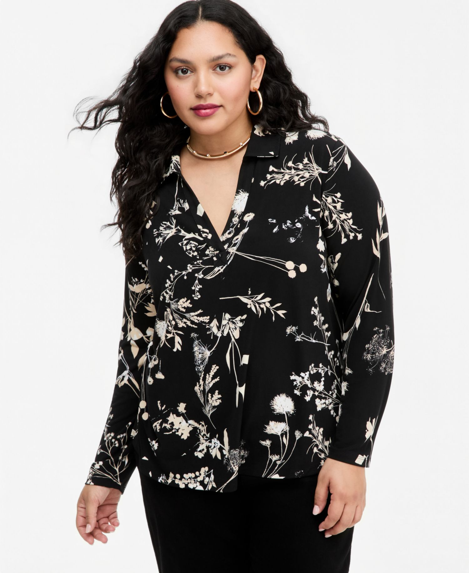 Plus Size Johnny-Collar Top