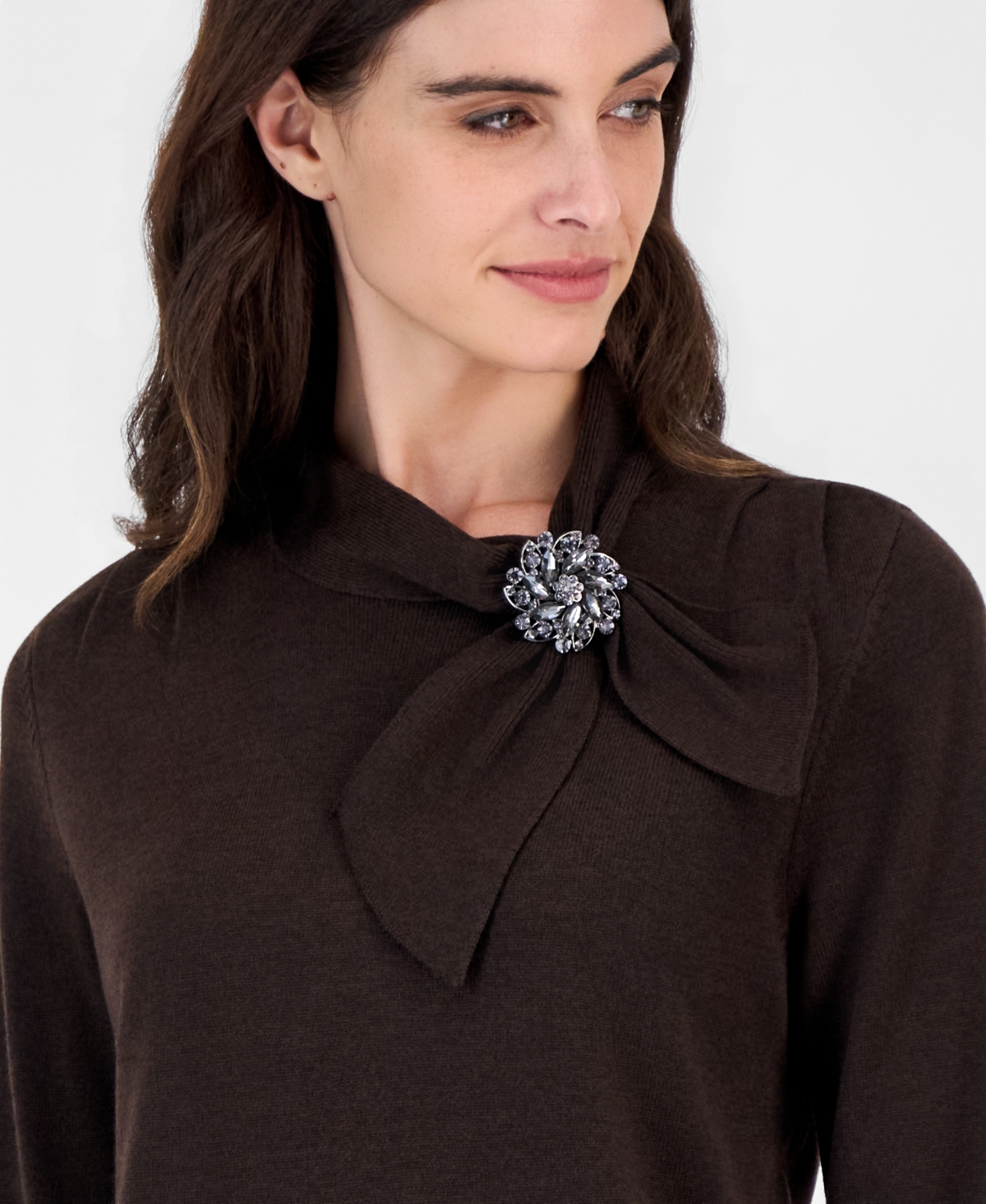 Kasper Petite Long-Sleeve Mock-Neck Tie Sweater