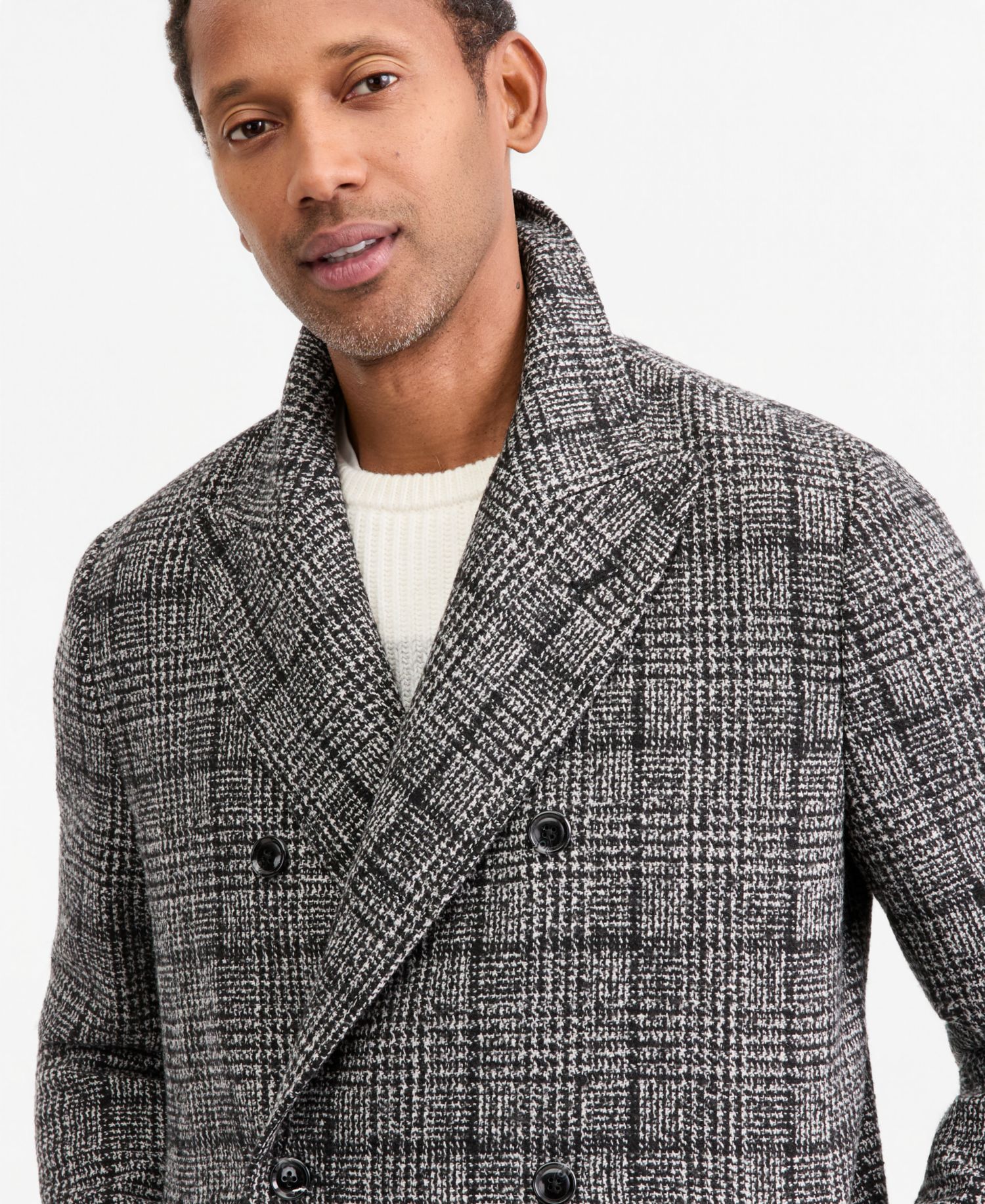 Men's Plaid Double-Breasted Polyester/Wool Blend Overcoat, Macy's Exclusive