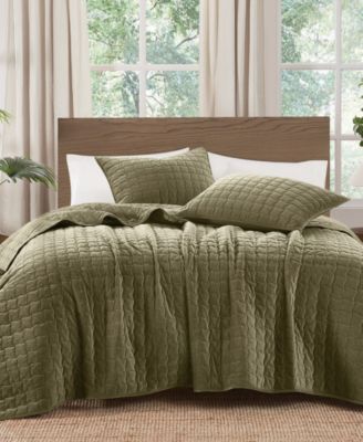 Matte Cotton Velvet Wavy Square 3-Piece Quilt Set, Full/Queen