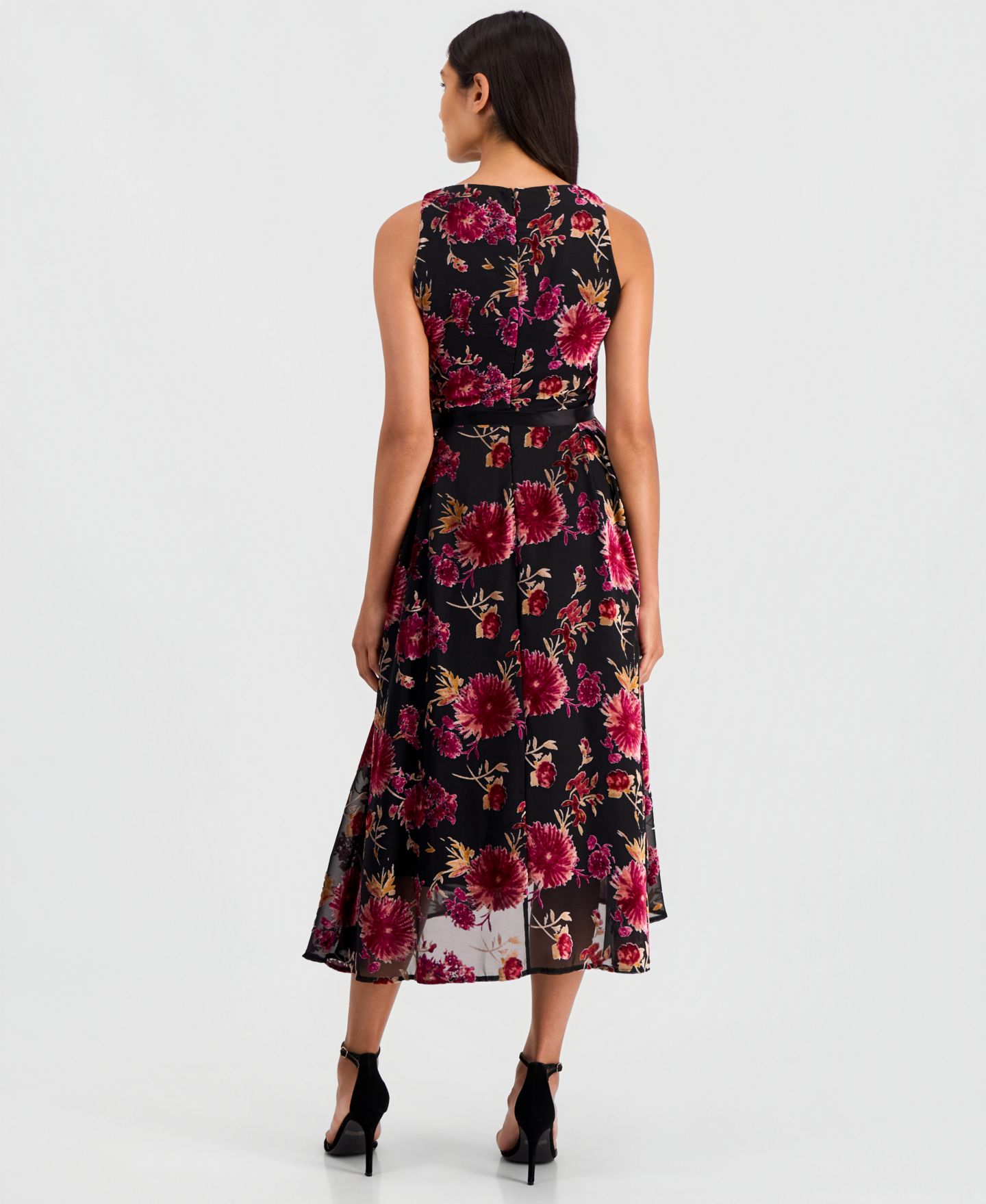 Женское платье Tahari ASL Burnout Sleeveless Tie-Waist High-Low-Hem, цвет: Чёрный разноцветный — фото 2
