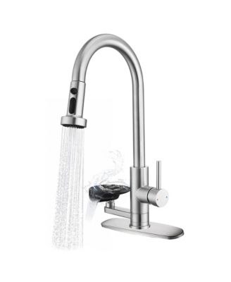 3-in-1 Kitchen Faucet with Press-Type Glass Rinser, High-Arc Pull-Down Sprayer Faucet, 3 Function Spray Mode