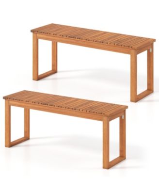 Acacia Wood Patio Bench Set of 2 for Front Porch and Garden Seating
