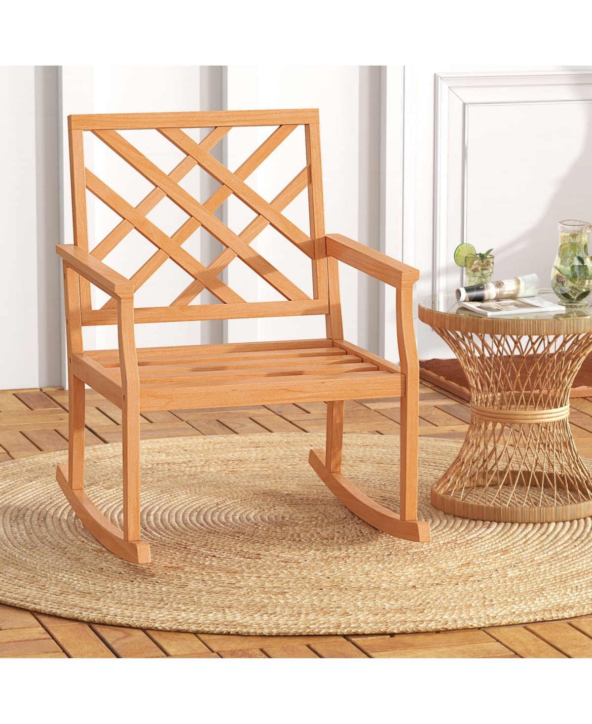 Slickblue Patio Rocking Chair in Teak Wood with Comfortable Slatted Design