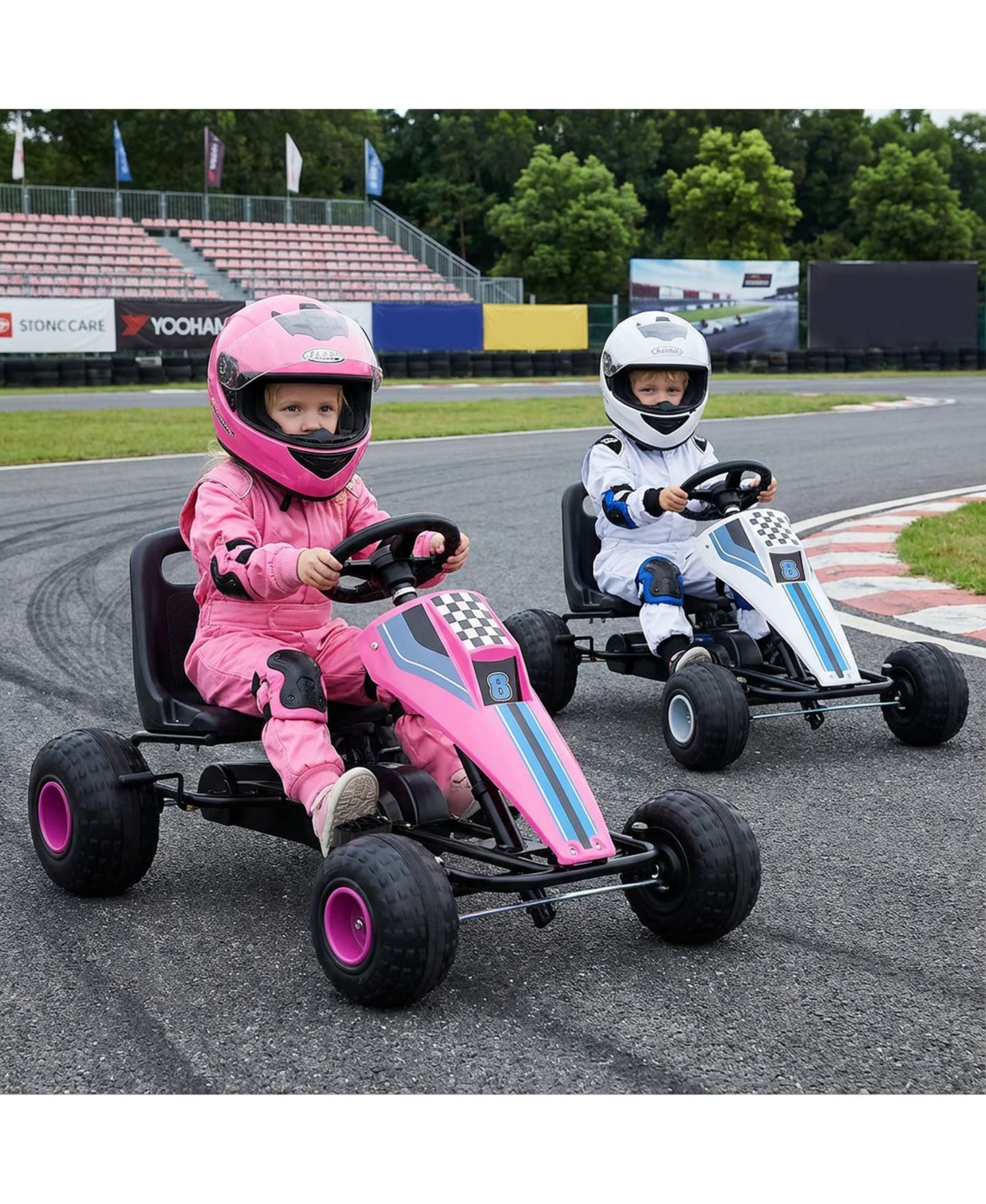 Детская игрушка Gymax 4-Wheel Pedal Go Kart with Steering Wheel, от 3 лет, цвет: Розовый — фото 4