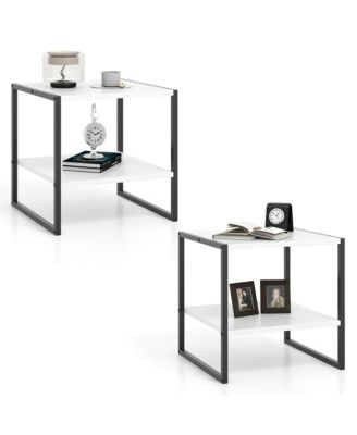 2 pieces 20'' 2-Tier End Table with Storage Shelf Reversible Design for Living Room