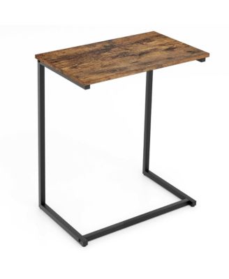 C-shaped End Table Vintage Accent Couch Table with Heavy-duty Metal Frame