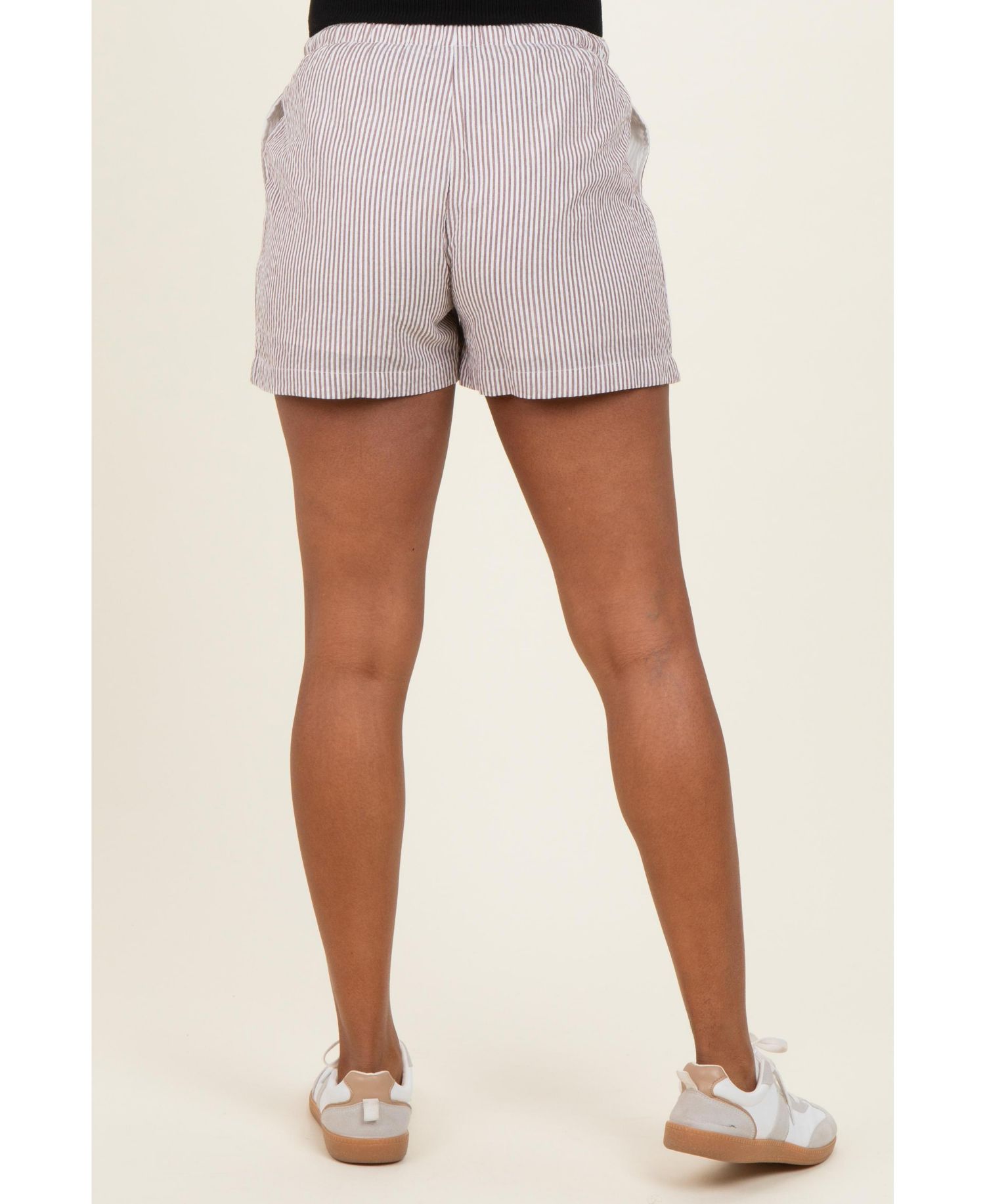 Women's Brown Striped Drawstring Shorts