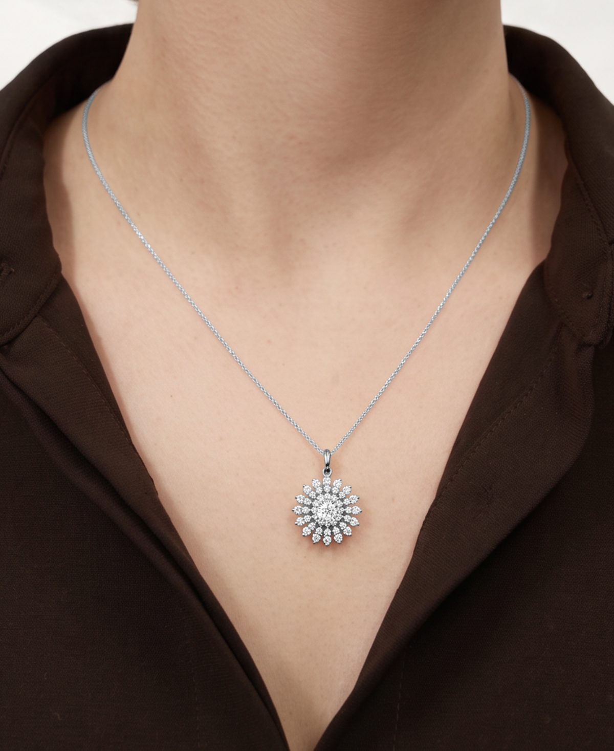 Macy's Cluster Diamond Pendant Necklace (1 ct. t.w.) in 14k White Gold