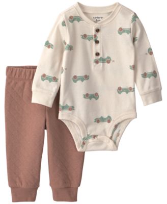 Baby Boys' Car Patterned Long-Sleeve Bodysuit and Pants, 2-Piece Set