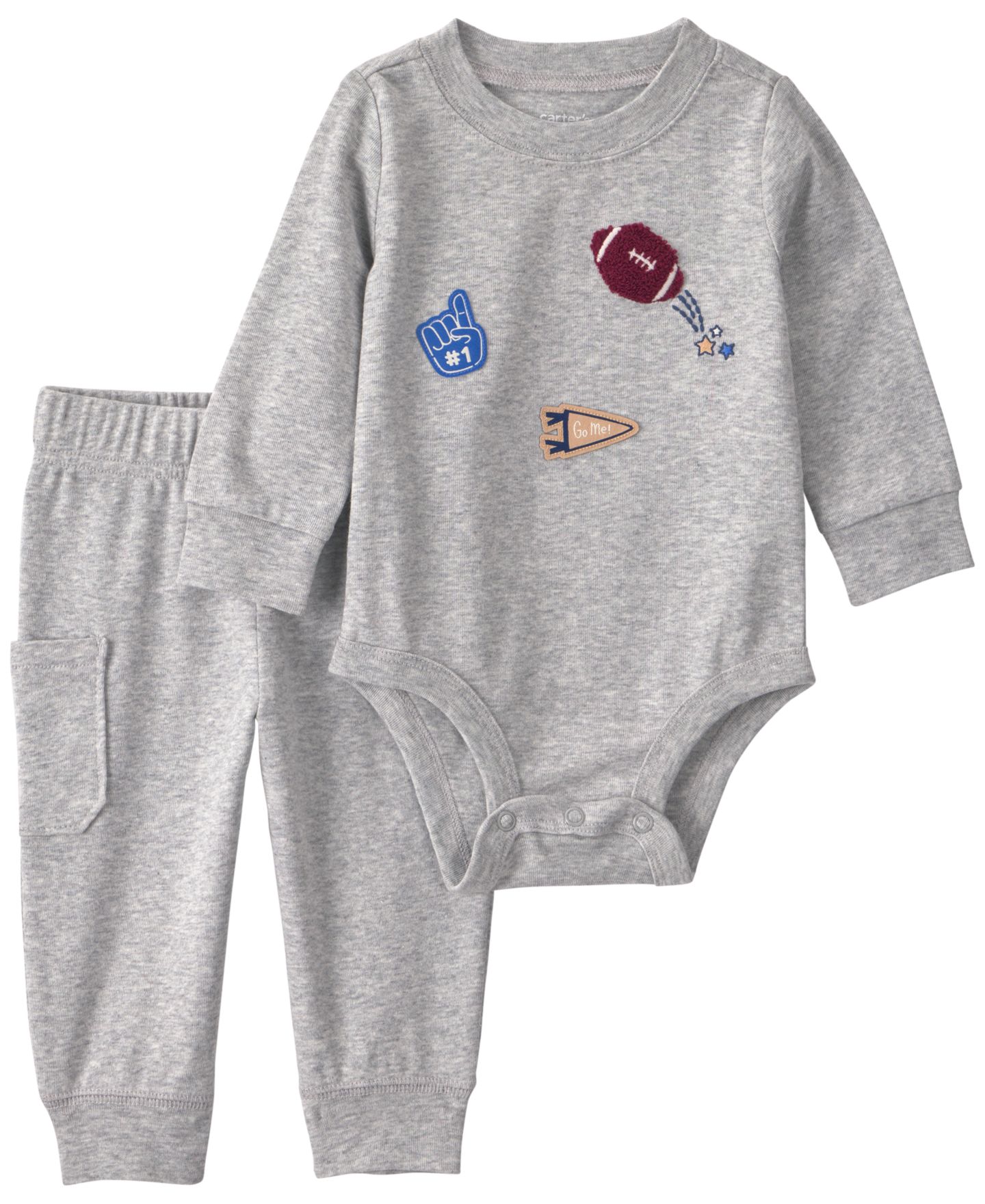 Комплект Carter's Baby Boys' Varsity Long-Sleeve Bodysuit and Pants, 2-Piece Set, цвет: Серый — фото 1