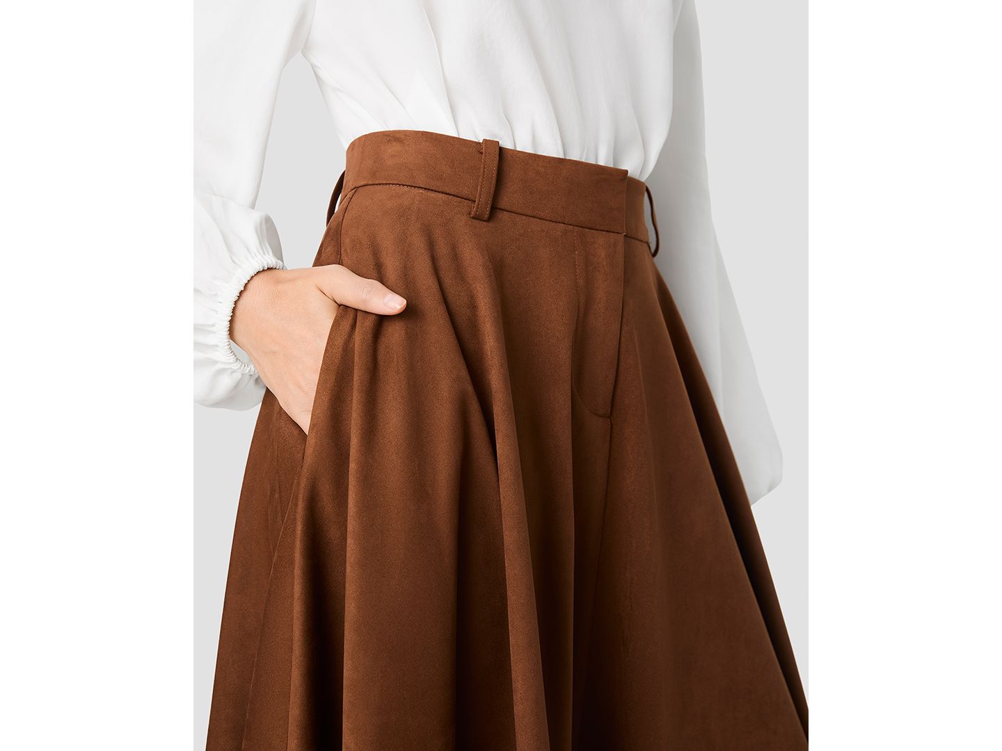 Женская юбка French Connection Sonja Flare Midi, цвет: Каштановый коричневый — фото 3
