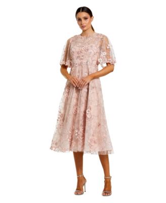 Petite Flutter Sleeve Embroidered Midi Dress