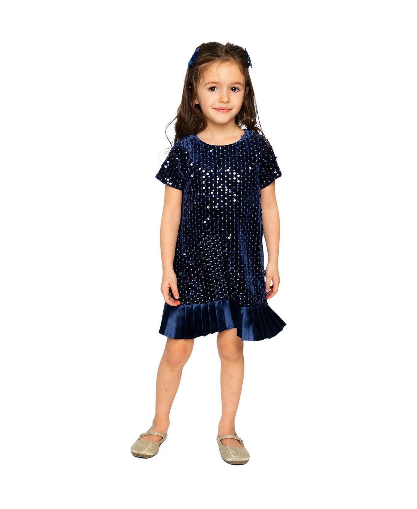 Платье Deux par Deux Short Sleeve A-Line Dress для девочек, цвет: Тёмный синий — фото 2