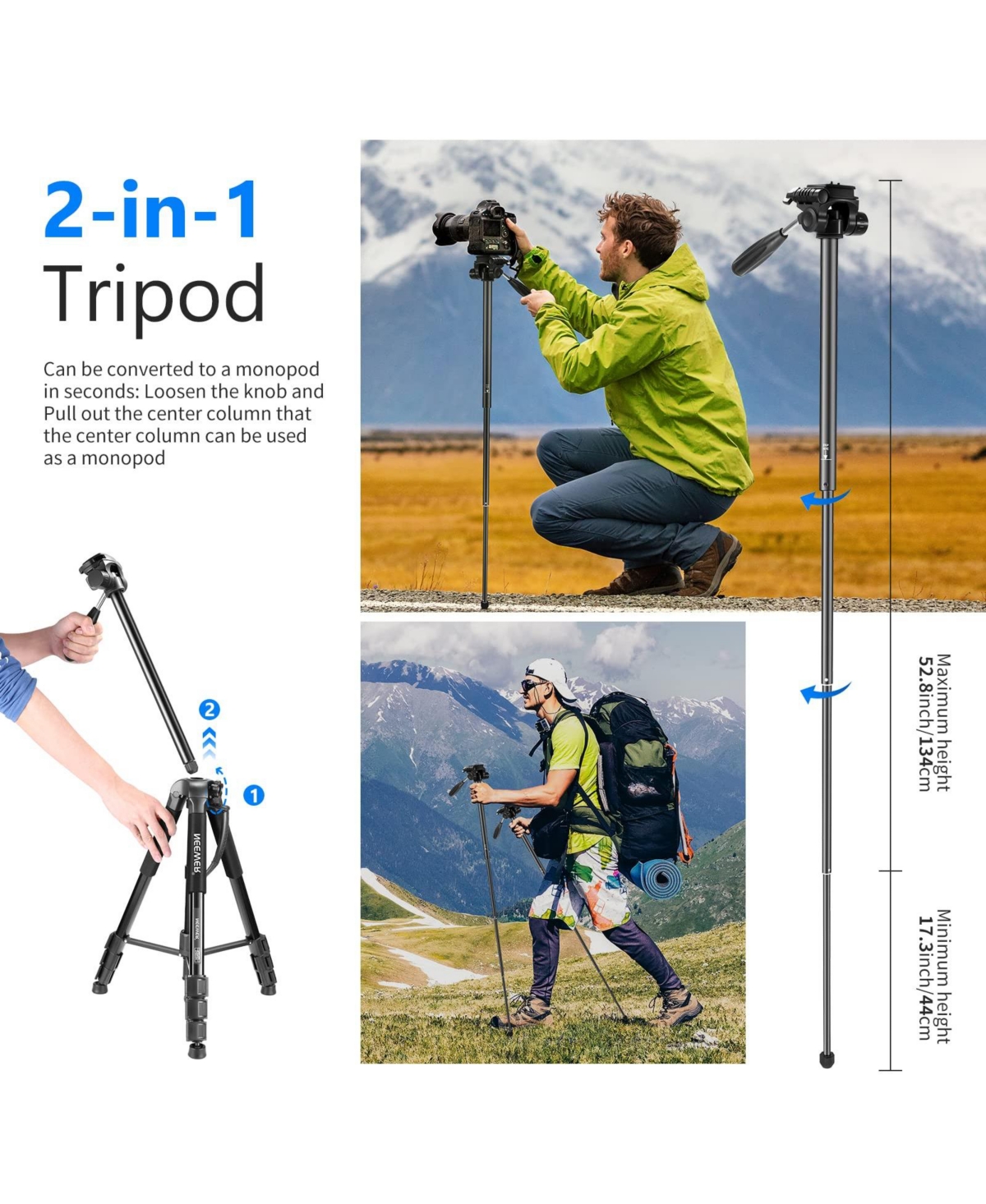 Neewer SAB264 Camera Tripod with 2 in, 177cm