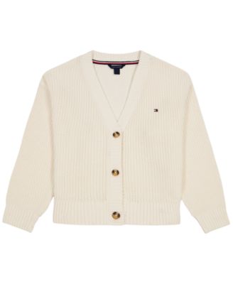 Girls' 7-16 Rib Knit Button-Front Cardigan 