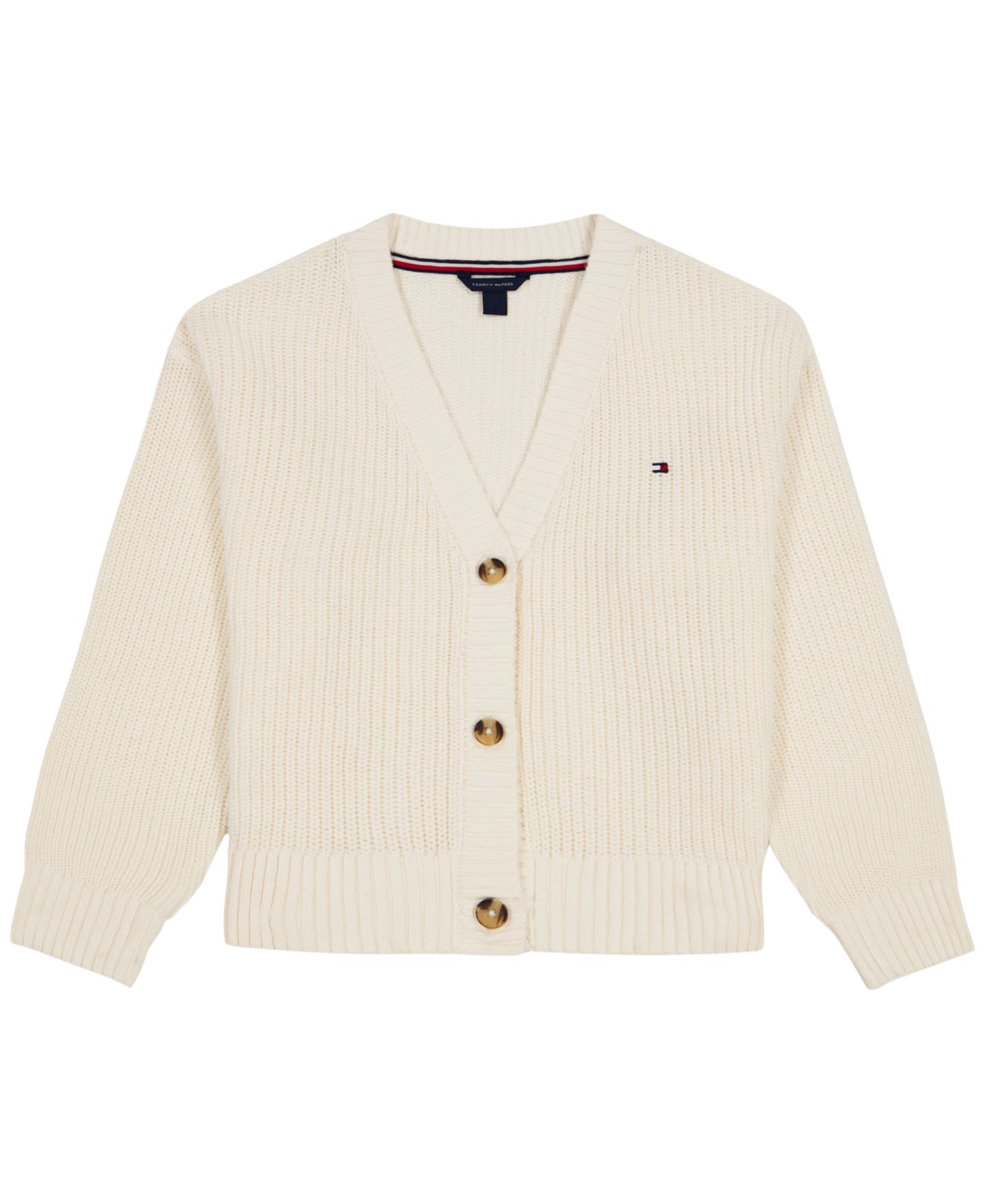 Кардиган Tommy Hilfiger Shaker Rib Cardigan Sweater для девочек, цвет: Натуральный — фото 1