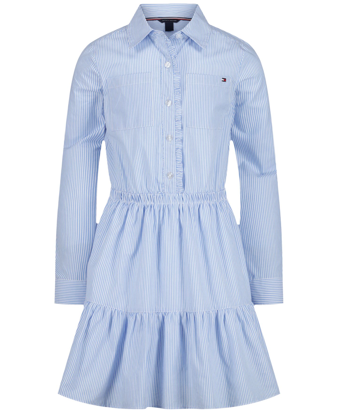 Платье Tommy Hilfiger Striped Long-Sleeve Shirt Dress для девочек, цвет: Белый — фото 5