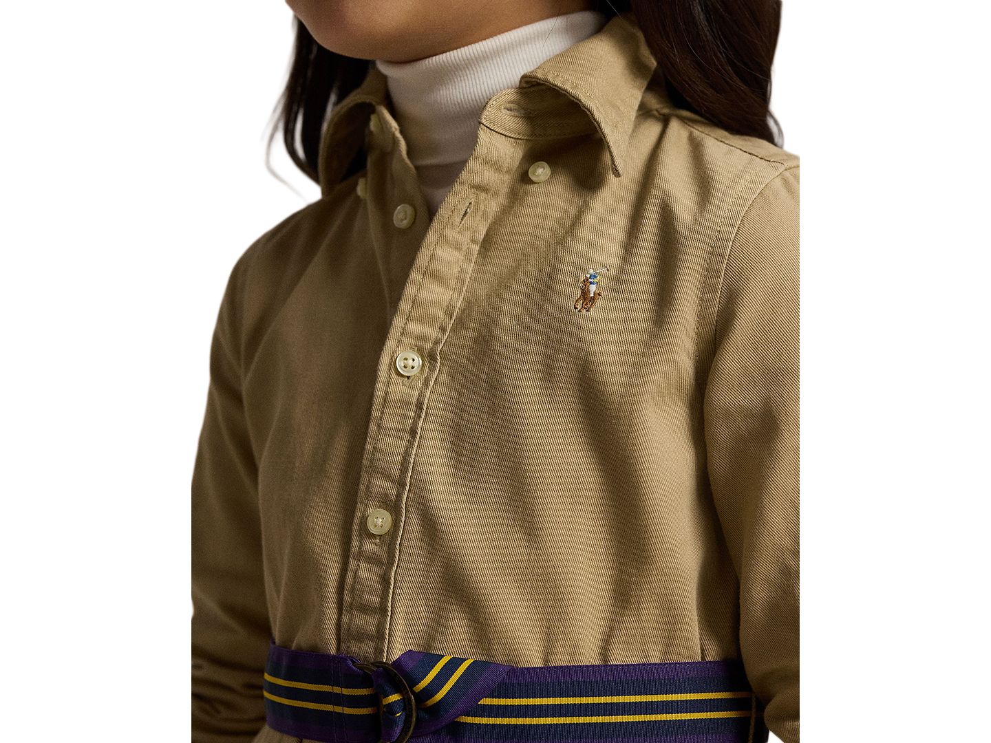 Платье Polo Ralph Lauren Belted Chino Cotton Shirt Dress with Belt для девочек, цвет: Хаки — фото 3