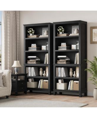 Set of 2 71" Bookcase with Adjustable Shelves, 31.5" Wide 5-Tier Tall Bookshelf with Wooden Legs, Rustic Vintage for Living Room and Office