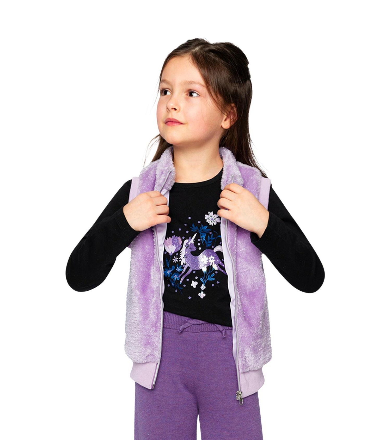 Little and Big Girl 6-12 Faux Fur Sleeveless Vest Violet