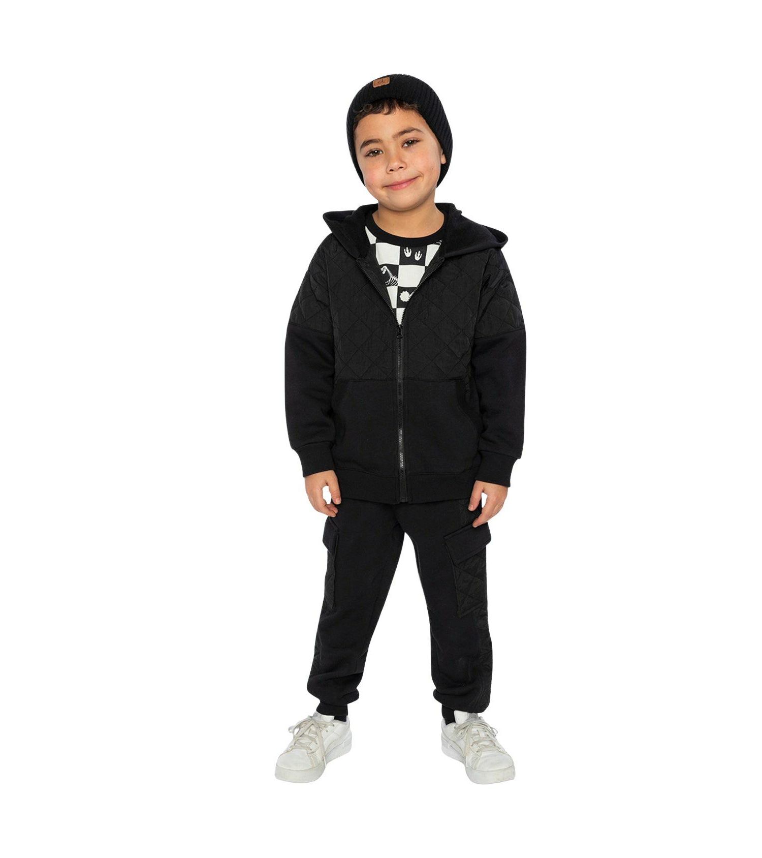 Boy's (6-12) Full Zip Hooded Bi-Material Cardigan