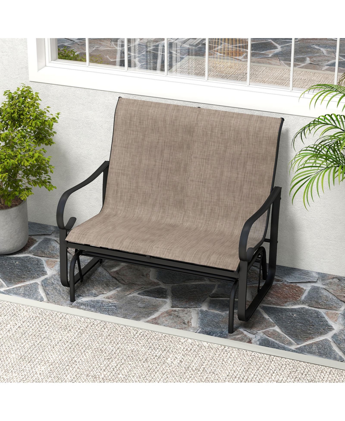 Slickblue Outdoor Glider Bench for 2 People with High Backrest and Smooth Glide