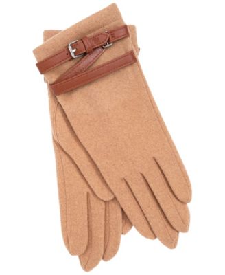 Leather Belted Cashmere Blend Touch Gloves