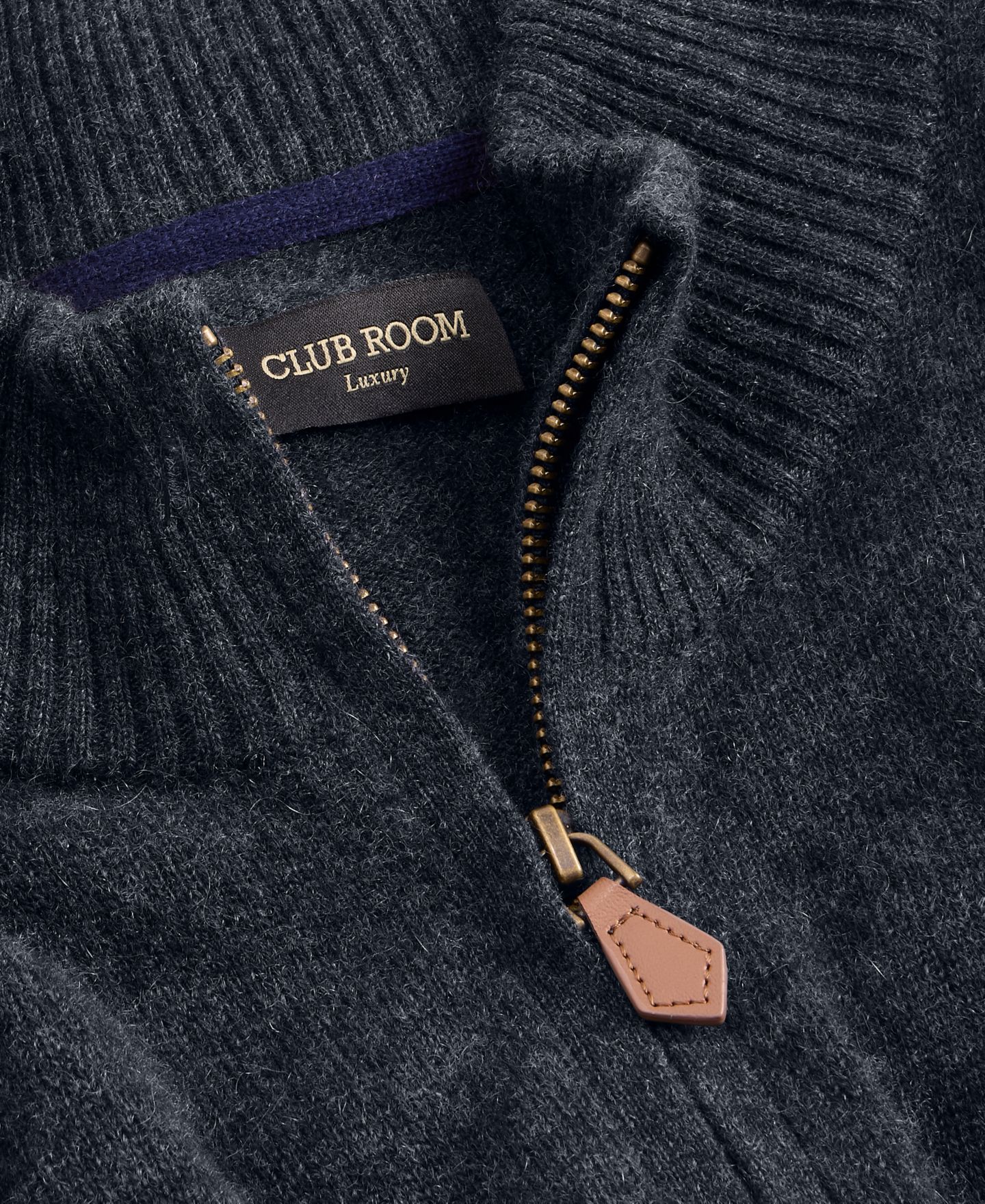 Мужской свитер Club Room Full-Zip Cashmere, цвет: Тёмный угольный меланжевый — фото 3