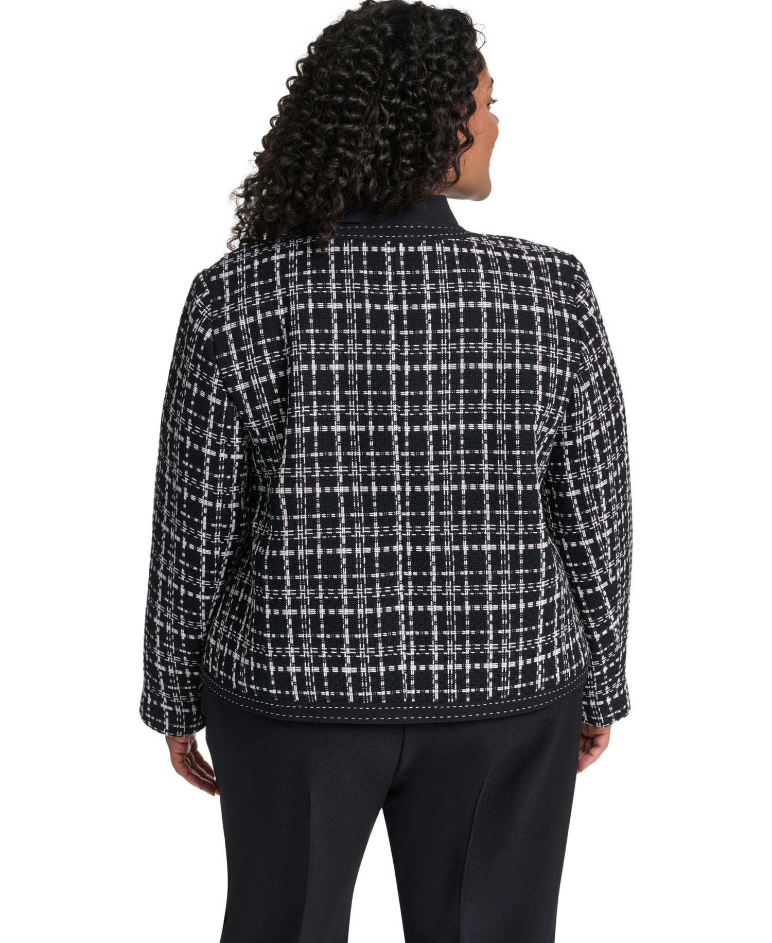Plus Size Open-Front Woven Jacket