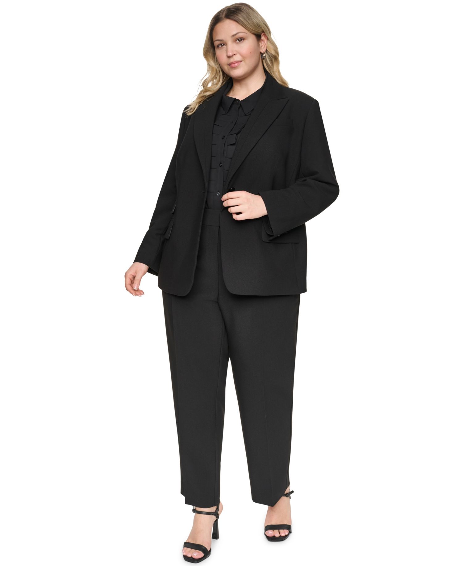 Plus Size One-Button Woven Blazer