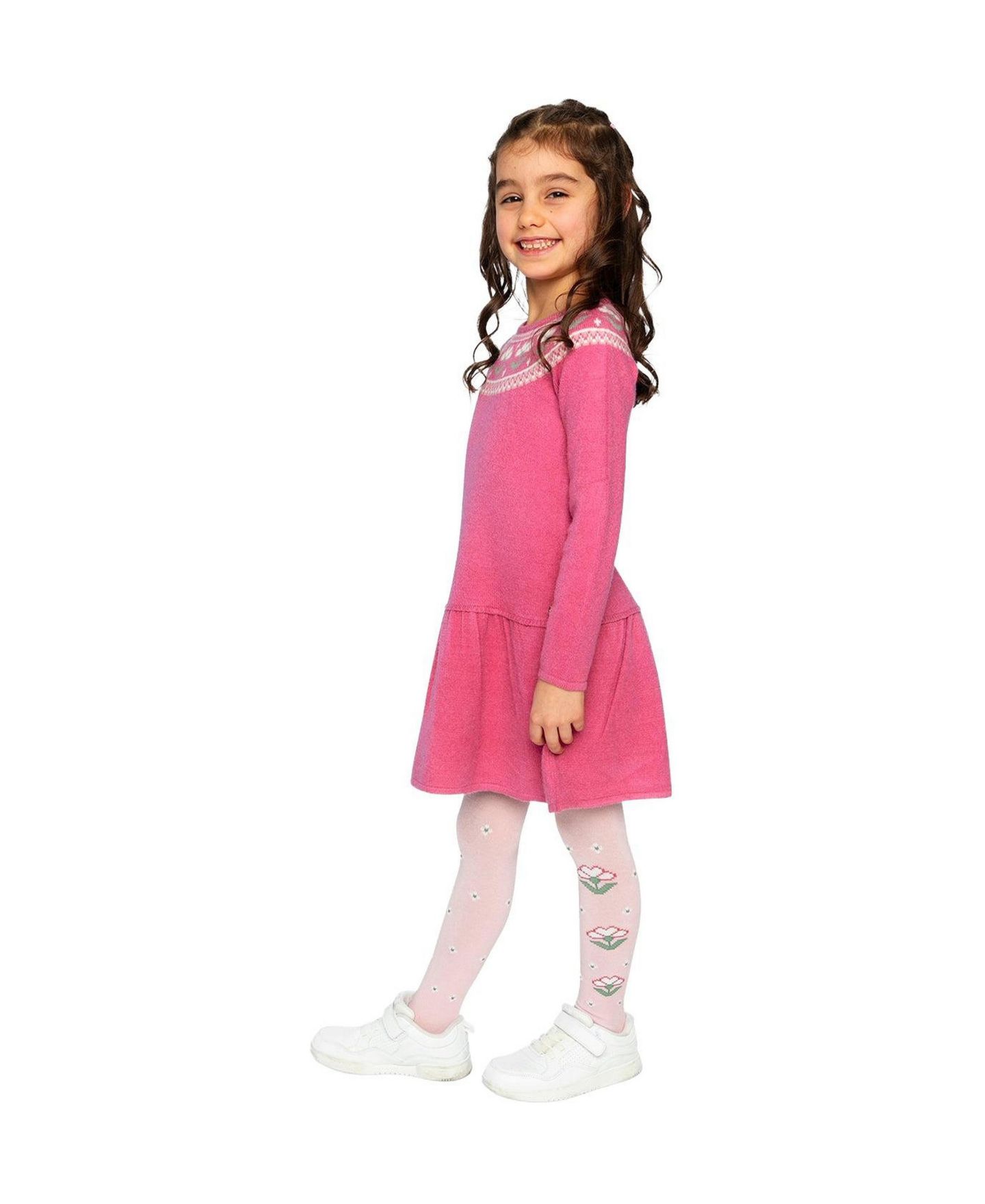 Платье Deux par Deux Knitted Dress with Flower Jacquard Raspberry для девочек-малышей, цвет: Малиновый розовый — фото 4