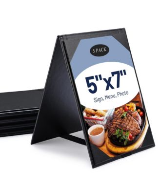  5"x7" Table Tent Menu Holders 2 Side A Frame PU leather Drink Dessert for Restaurant Bar 5 Pack