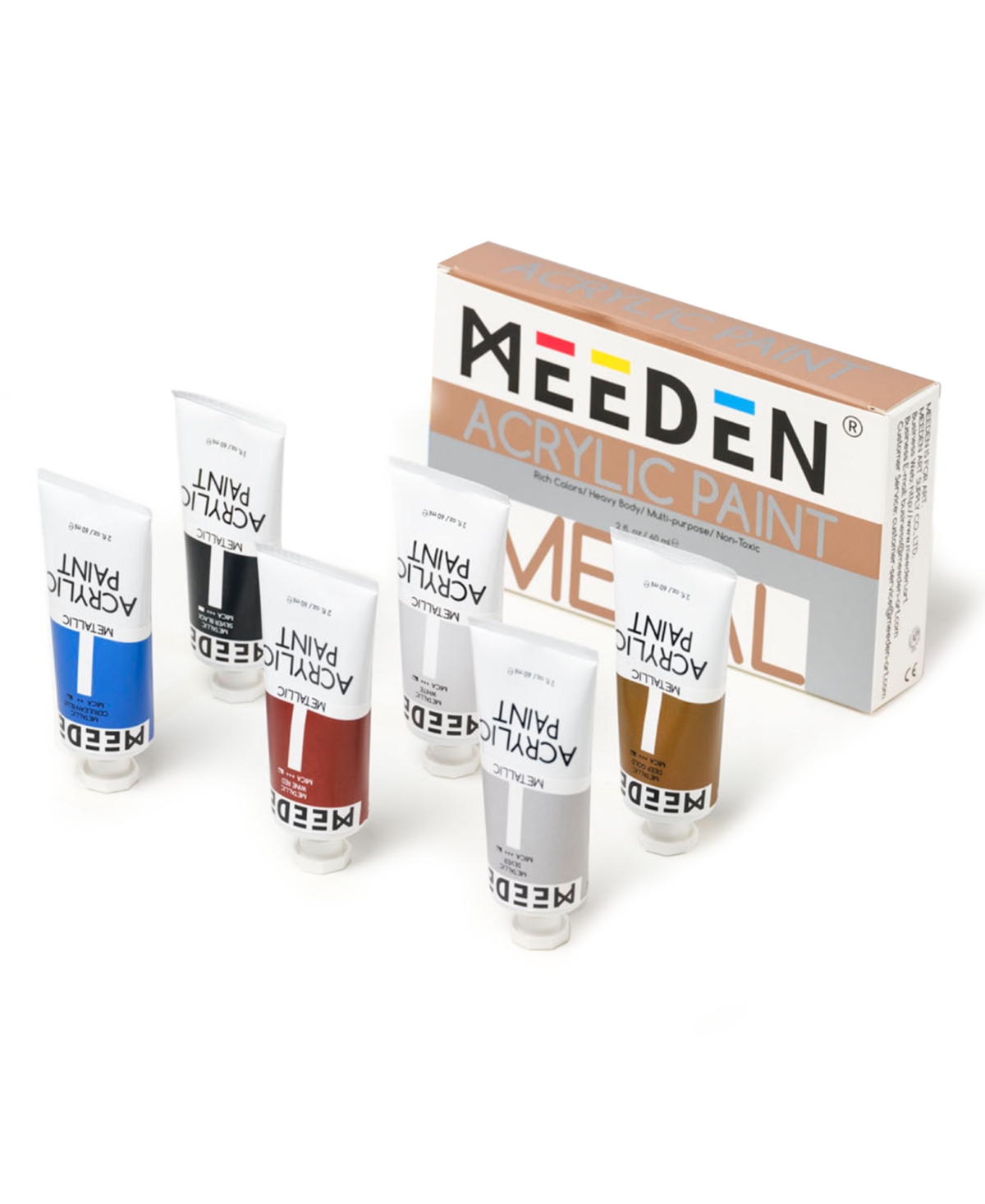 Meeden Metallic Acrylic Paint, 6 Colors Heavy Body Acrylic Paint Set, 60 ml/2 oz Pro Tubes, Rich Pigments and Craft Paints for Artists - Assorted pre-