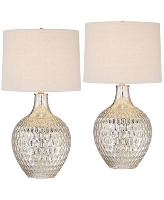 Waylon 28" Tall Modern Luxe End Table Lamps Set of 2 Mercury Glass Shade Living Room Bedroom Bedside
