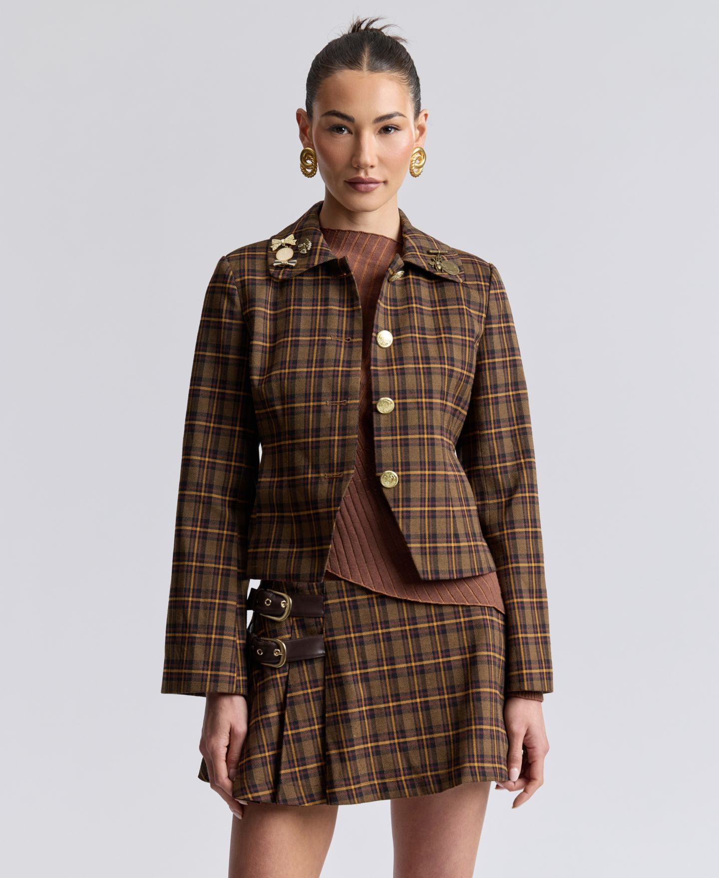 Женская куртка Avec Les Filles Slim Spread Collar, цвет: Клетчатый — фото 10