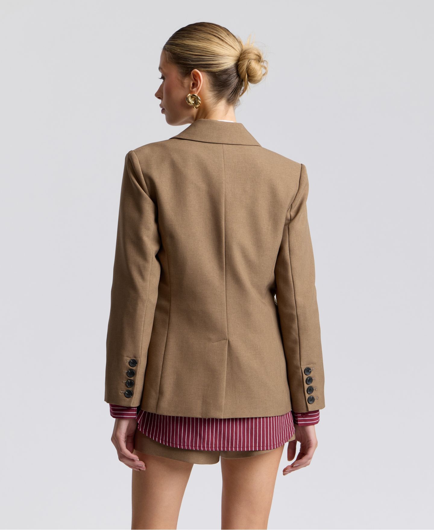 Женский пиджак Avec Les Filles Relaxed Notch Lapel Collar Blazer & Striped Shirt Insert, цвет: Тёмный овсяный / Бордовый — фото 5