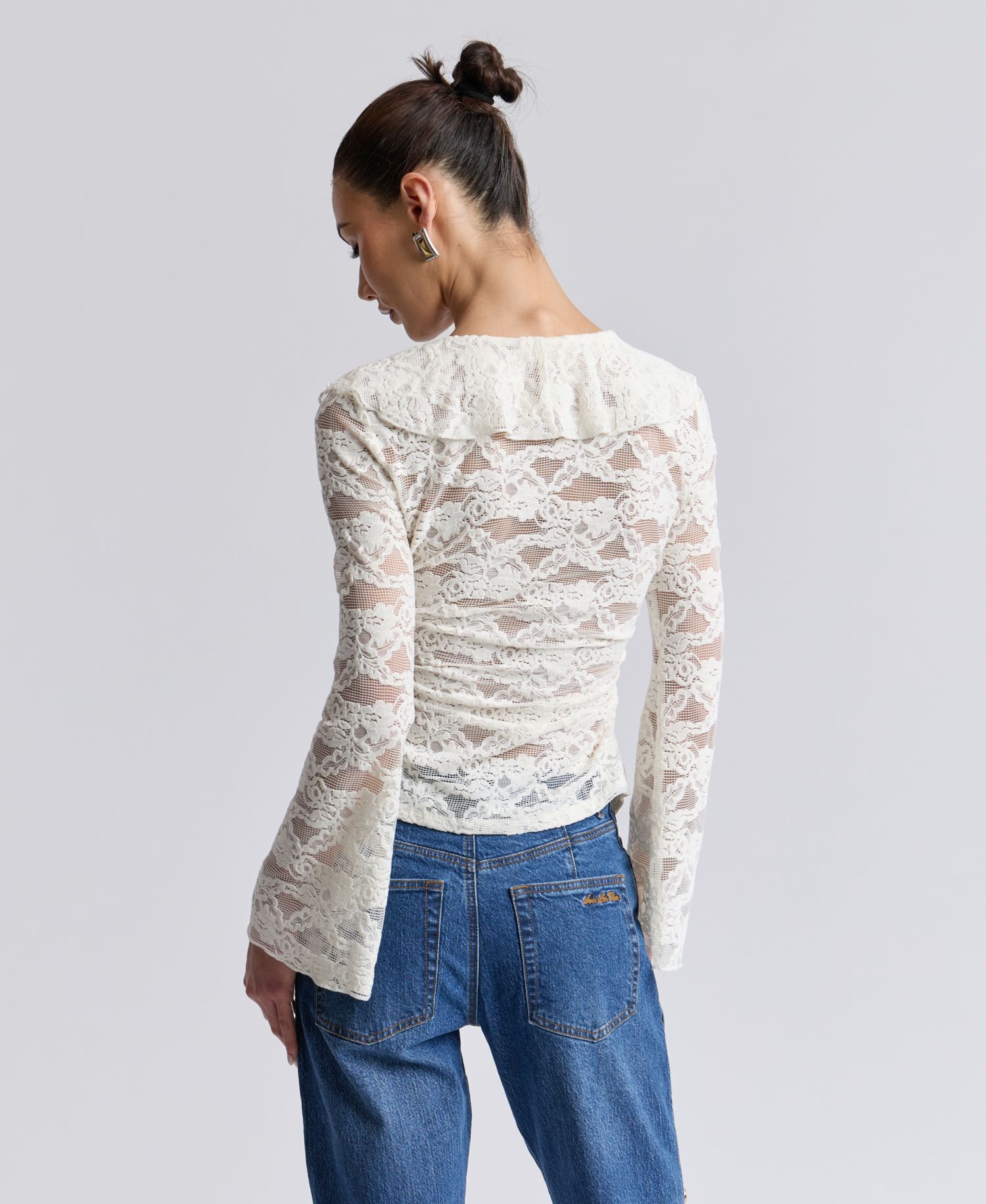 Women's Ruffle-Detail Lace Cardigan