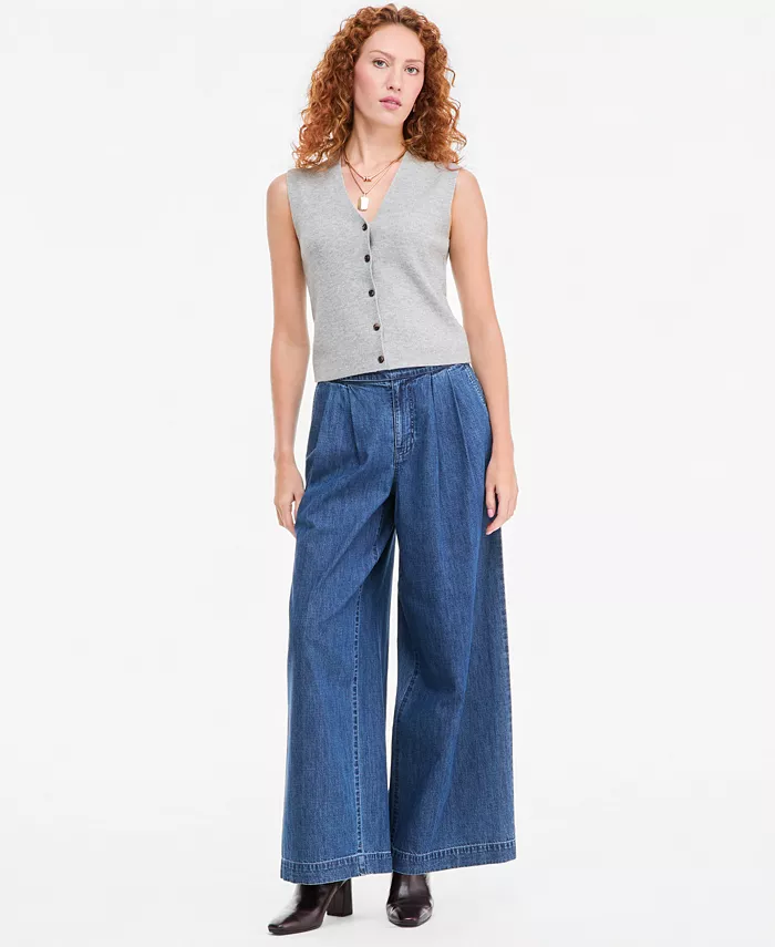 Women's V-Neck Button-Front Sweater Vest - thumbnail 3