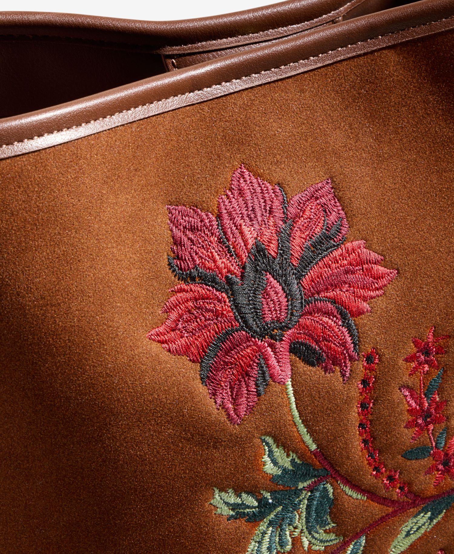 Floral Embroidered Soft Bucket Bag