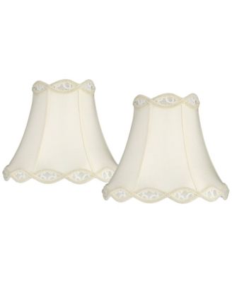 Set of 2 Scalloped Bell Lamp Shades Medium 7" Top x 14" Bottom x 12.5" High Spider with Harp and Finial Fitting