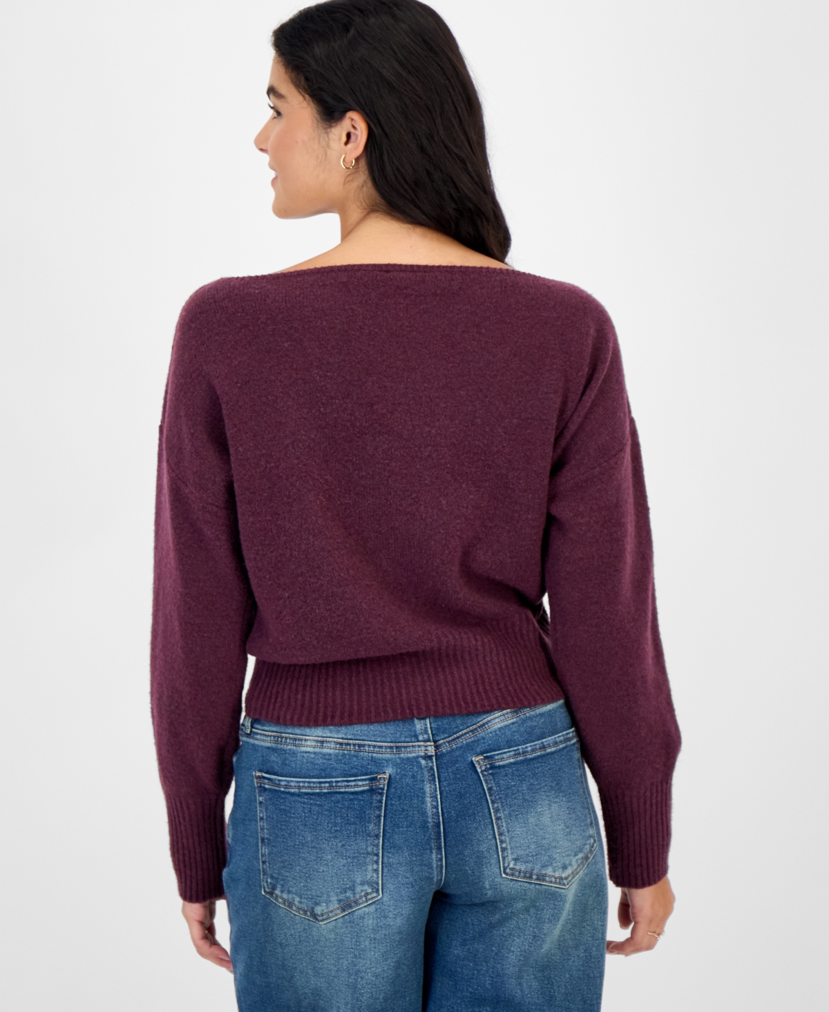 Hippie Rose Juniors' Slouchy Pullover Long-Sleeve Off-the-Shoulder Sweater
