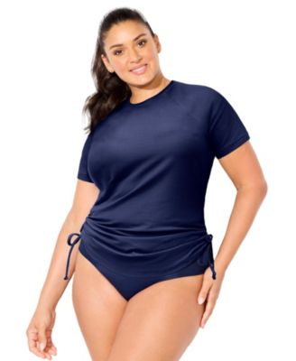 Women's Chlorine Resistant Quick-Dry Side-Tie Short Sleeve Swim Tee Rash Guard