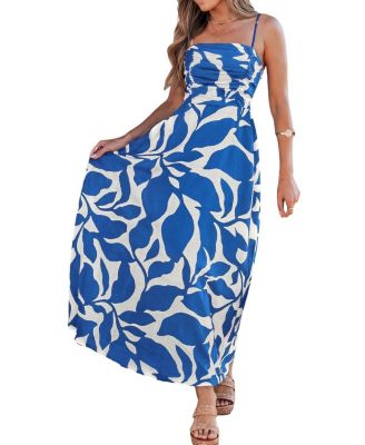 Women's Abstract Print Ruched Bust Midi Beach Dress